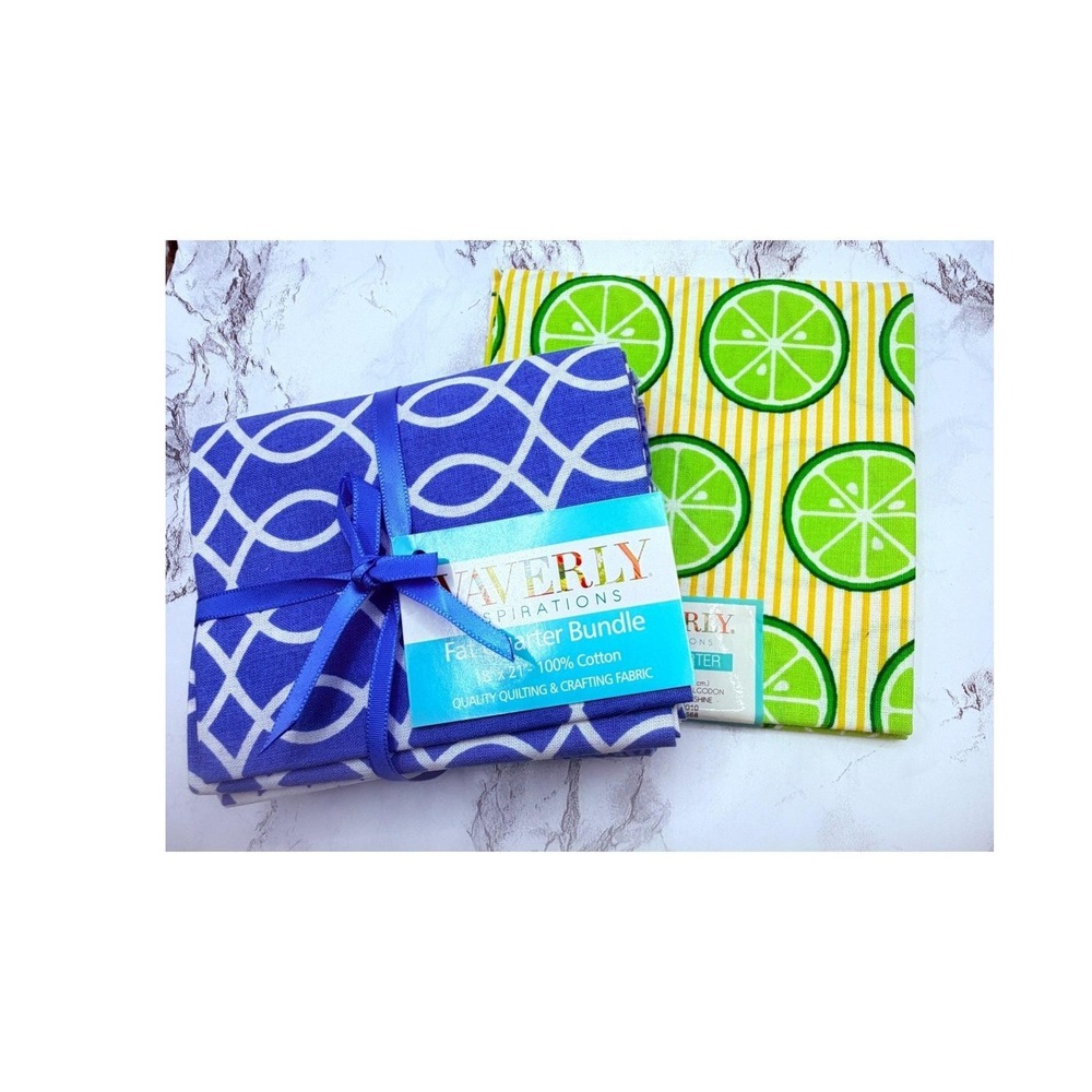 Waverly Lot 5 Cotton Fat Quarters 18x21 Blue Prints Lime Citrus Fabric New